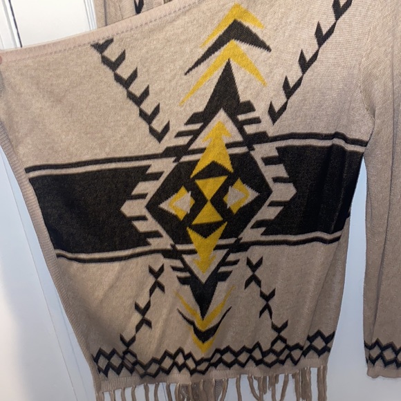 INC International Concepts Aztec open cardigan sweater with fringe - Picture 3 of 9
